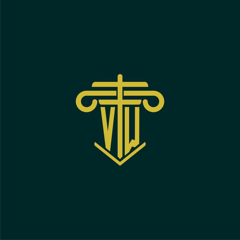 vw inicial monograma logo diseño para ley firma con pilar vector imagen