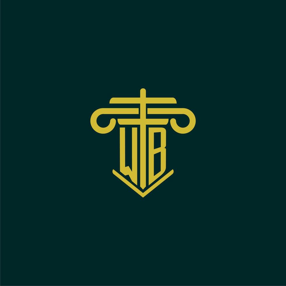 WB initial monogram logo design for law firm with pillar vector image