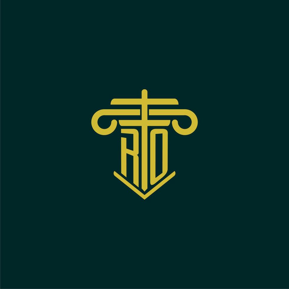 RO initial monogram logo design for law firm with pillar vector image