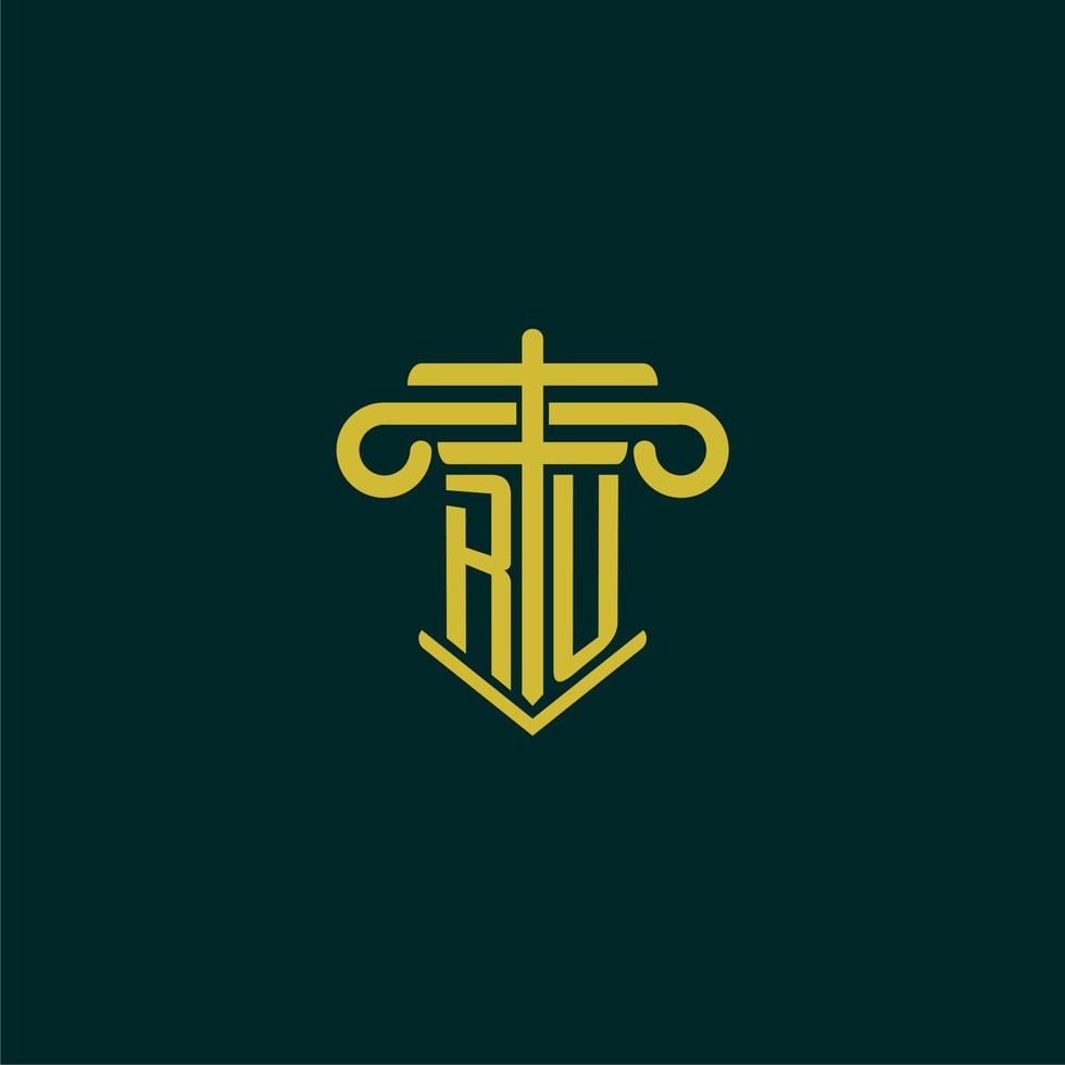 RU initial monogram logo design for law firm with pillar vector image