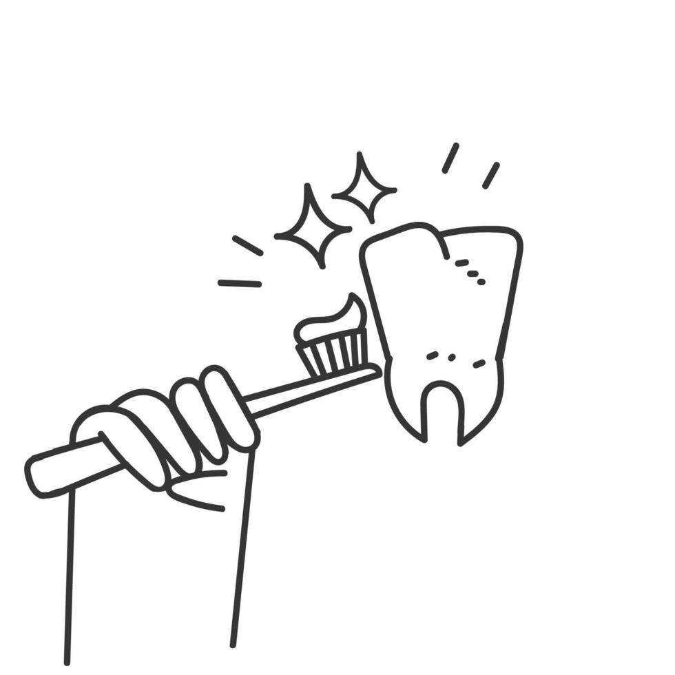 mano dibujado garabatear cepillo de dientes con pasta dental a limpiar diente ilustración vector
