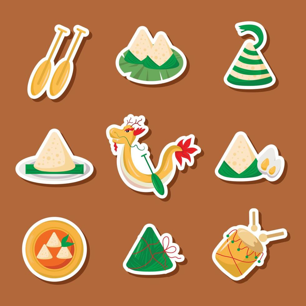 Dragon boat zongzi sticker collection vector