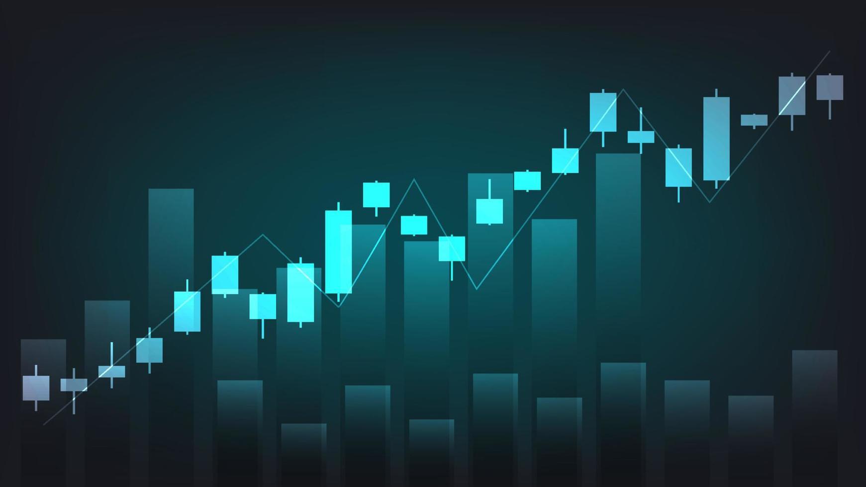 Financial business statistics with bar graph and candlestick chart show stock market price on dark green background vector