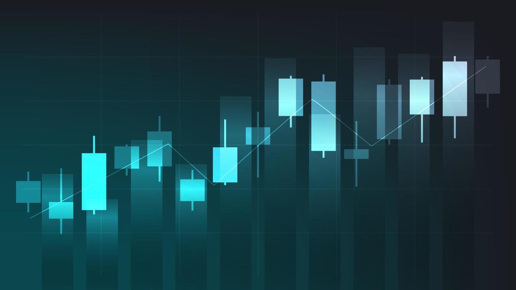 Financial business statistics with bar graph and candlestick chart show stock market price on dark green background vector