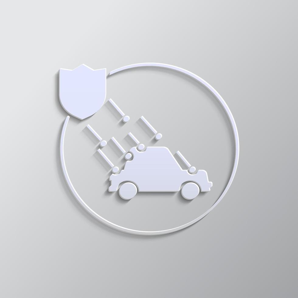 car, insurance, natural, calamity, icon, vector, insurable, fuse paper style. Grey color vector background- Paper style vector icon. on white background