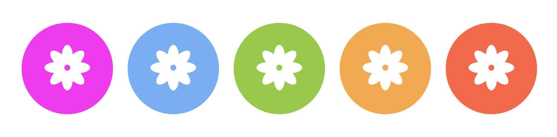 Multi colored flat icons on round backgrounds. Flower multicolor circle vector icon on white background