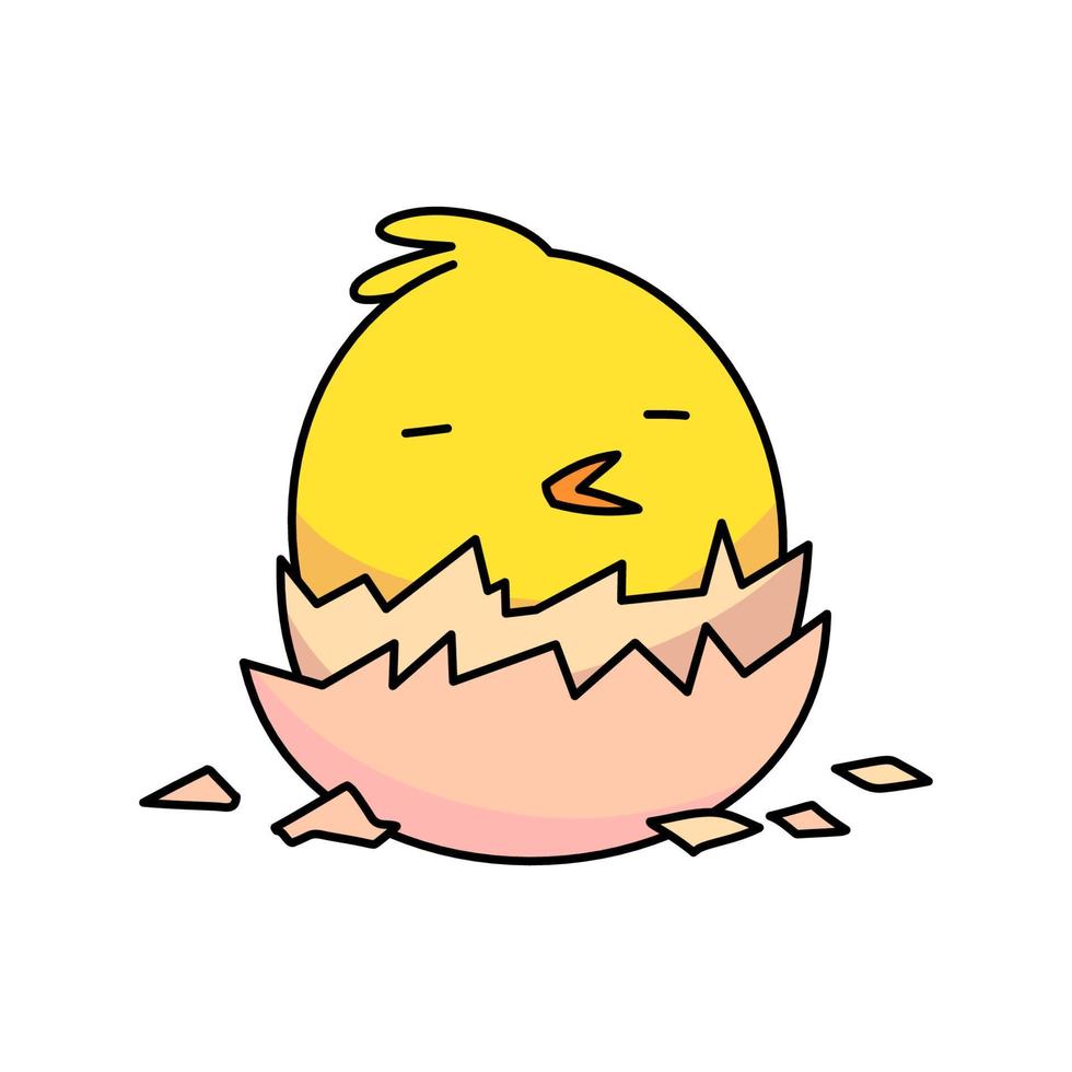 little chick hatching from an easter egg. flat vector illustration.