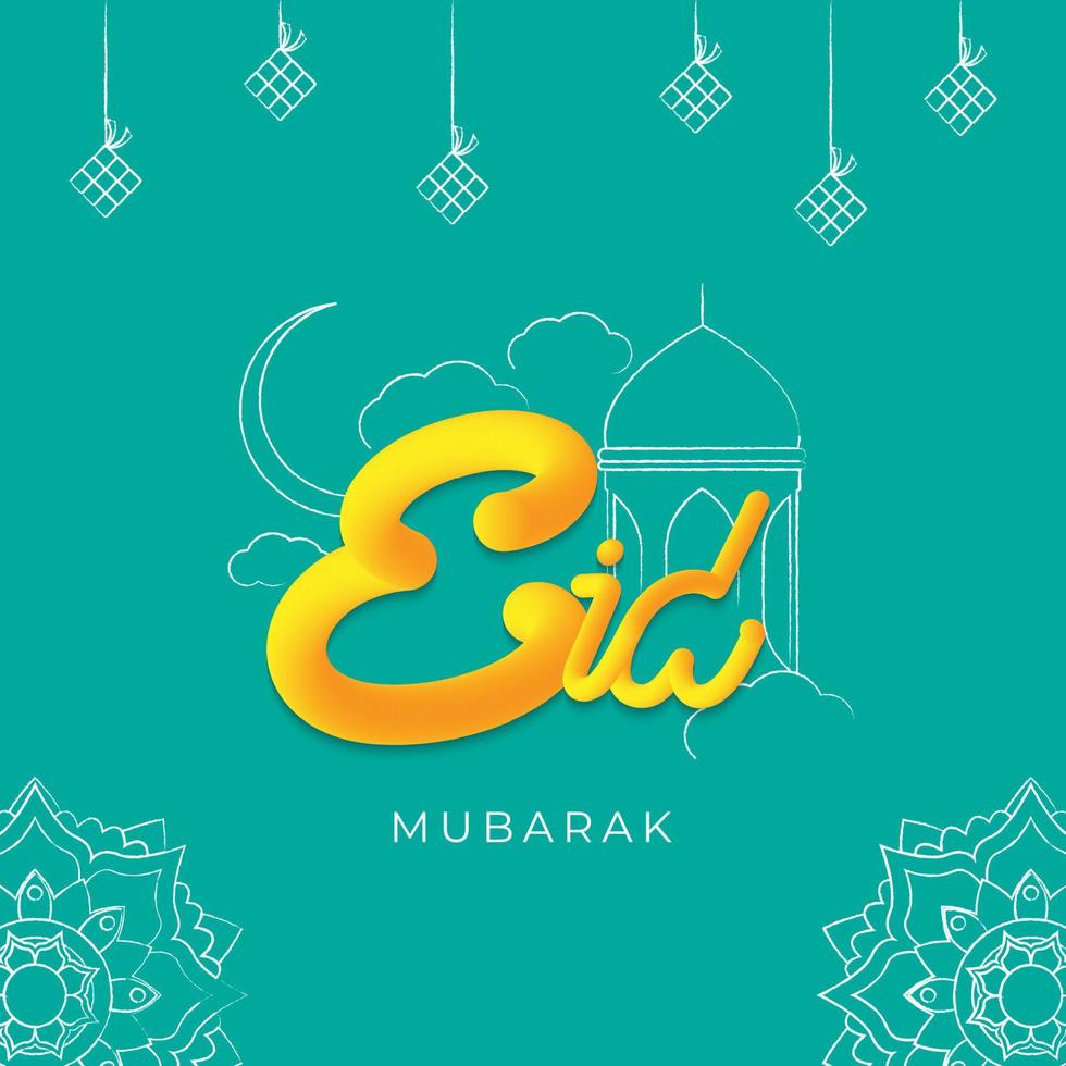 Eid Mubarak greeting with line style decoration vector