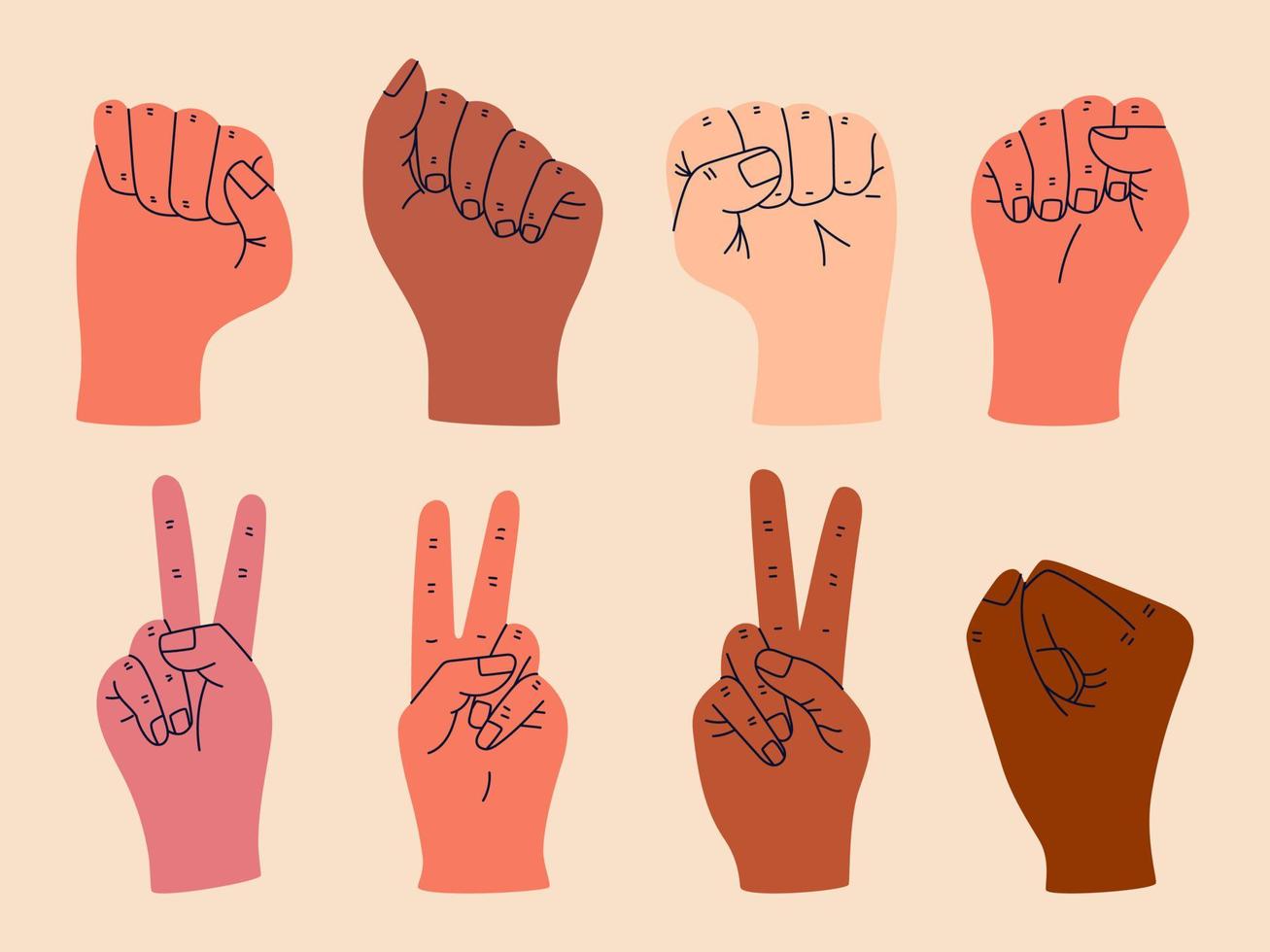 Women's hands with clenched fists. Black lives matter, human rights, feminism, equality and women's day concept vector