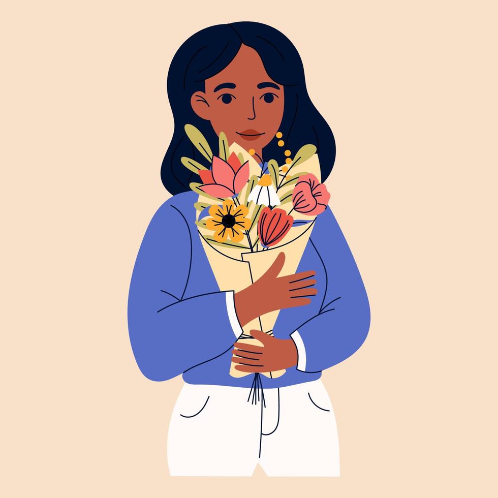 hermosa muchachas con flores niña fuerza, feminismo, hermandad concepto. vector