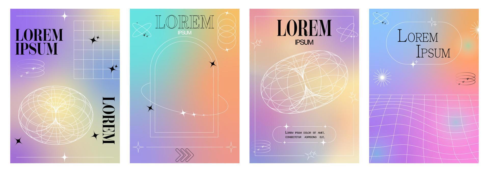Modern blurred gradient posters in trendy 90s, 00s psychedelic style with geometric shapes. Y2K aesthetic. Poster template for social media posts, digital marketing, sales promotion. vector