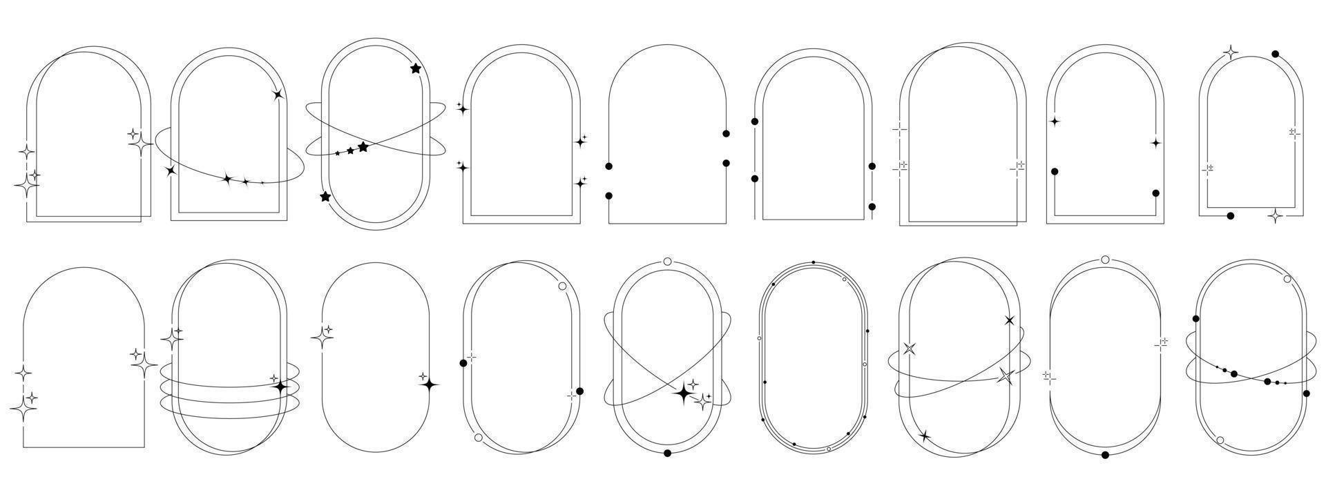 moderno minimalista arco marco con destellos en de moda retro estilo. 00s y2k estético. de moda diseño elementos para pancartas, social medios de comunicación, póster diseño, embalaje. vector