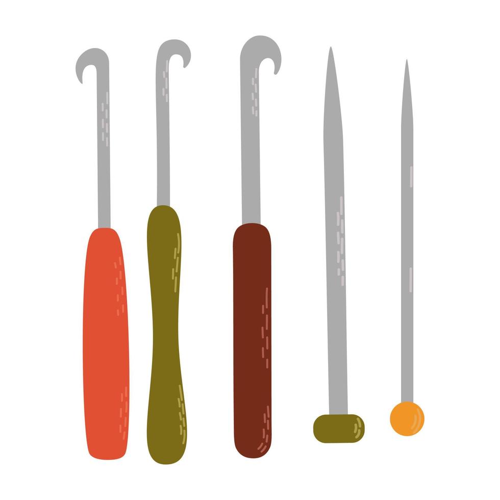 Knitting needles. Knitting tool. Hobby time, handmade things vector