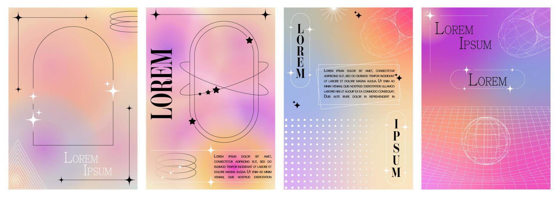 Modern blurred gradient posters in trendy 90s, 00s psychedelic style with geometric shapes. Y2K aesthetic. Poster template for social media posts, digital marketing, sales promotion. vector