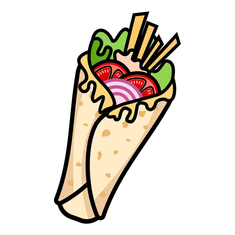 Illustration Vector Graphic of kebab durum, falafel turkish food, food wrap icon