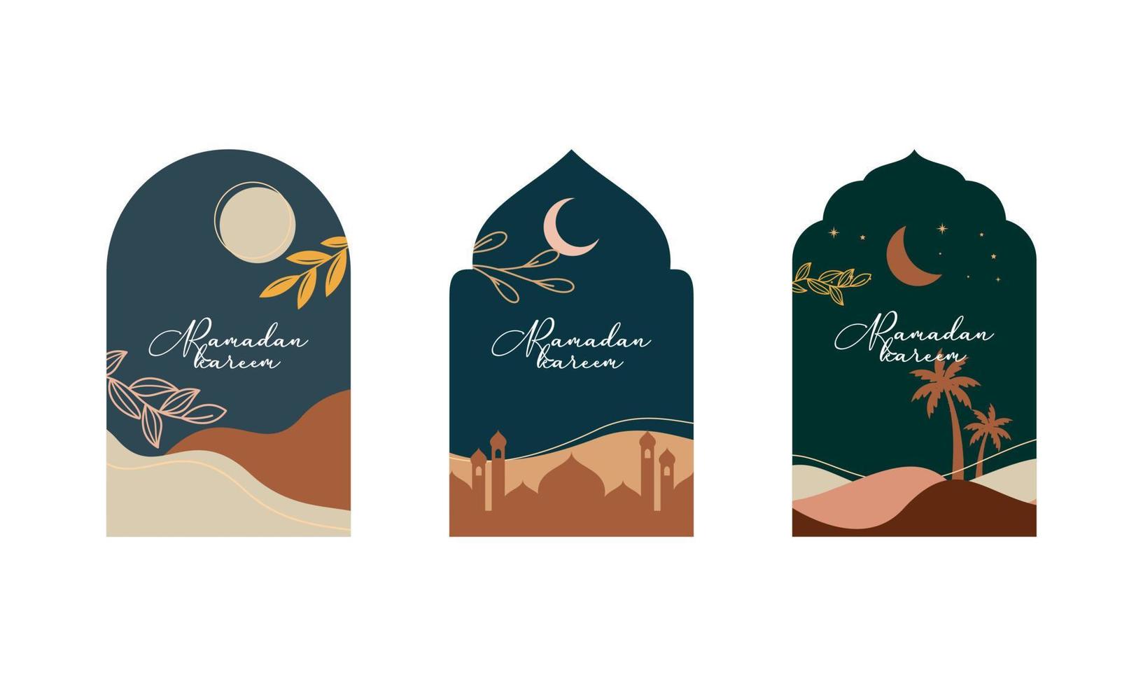 colección de Ramadán kareem con islámico marco y moderno boho estilo diseño vector