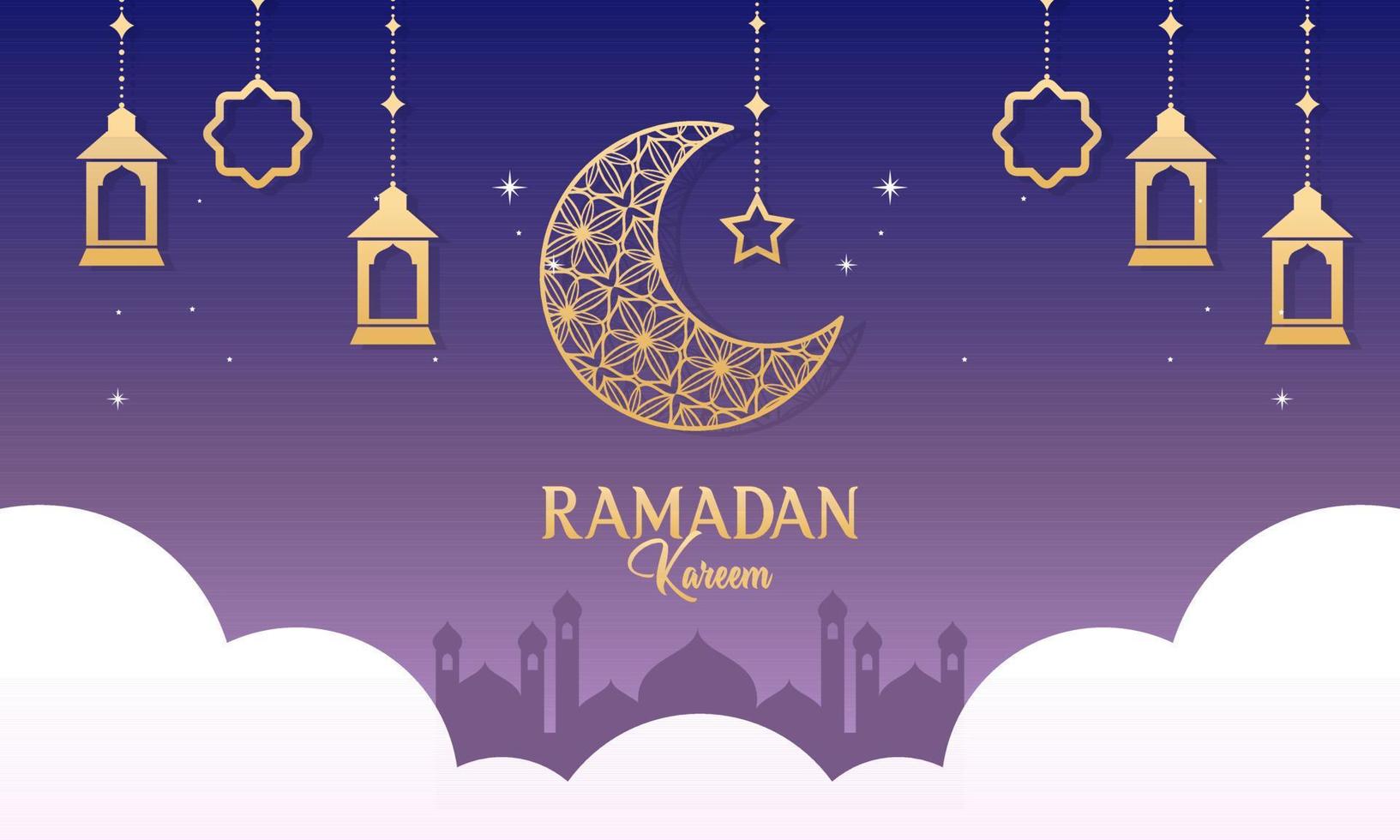 Ramadan Kareem Islamic Festival with Paper Cut Style Background vector
