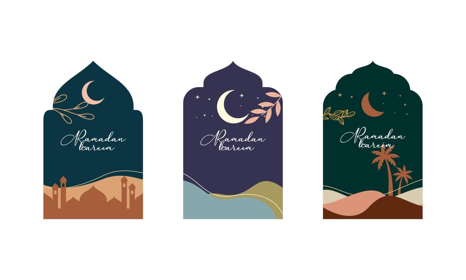 Collection of Ramadan Kareem with Islamic Frame and Modern Boho Style Design vector