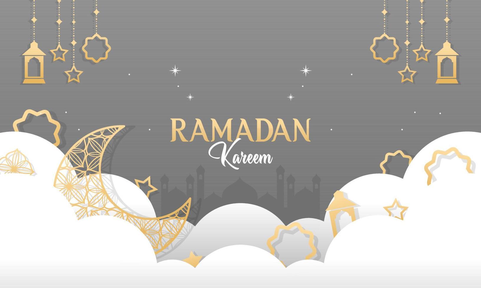 Ramadan Kareem Islamic Festival with Paper Cut Style Background vector