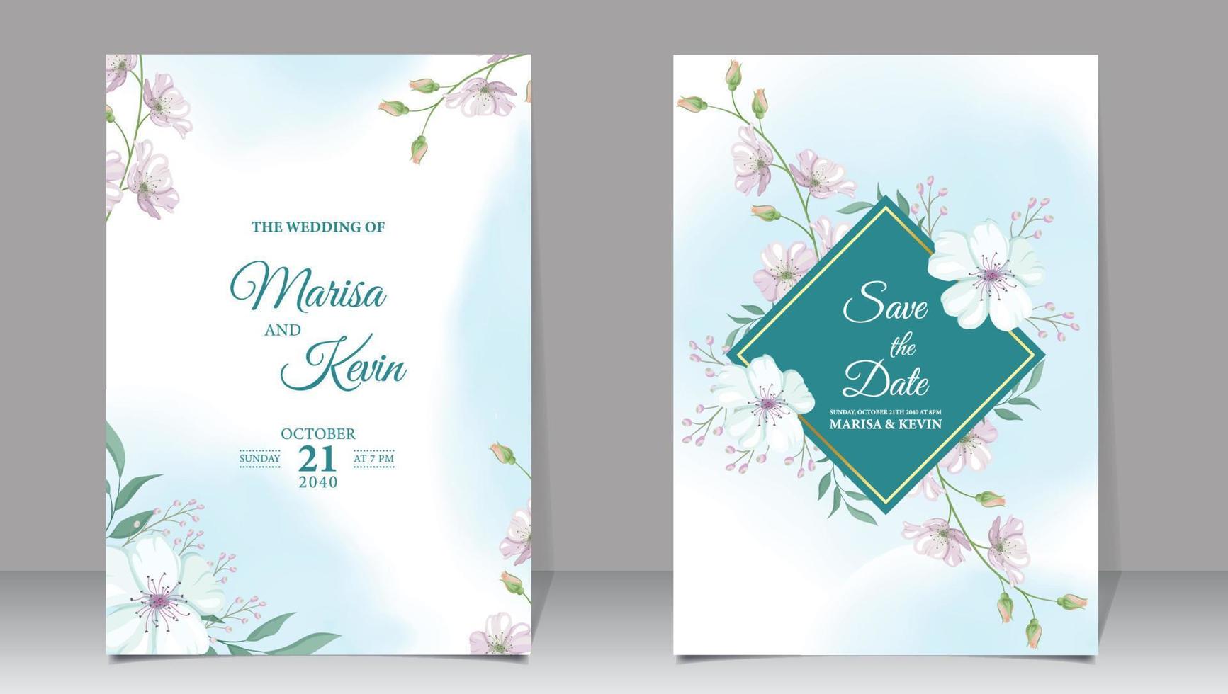 lujo Boda invitación con blanco flores y acuarela antecedentes vector