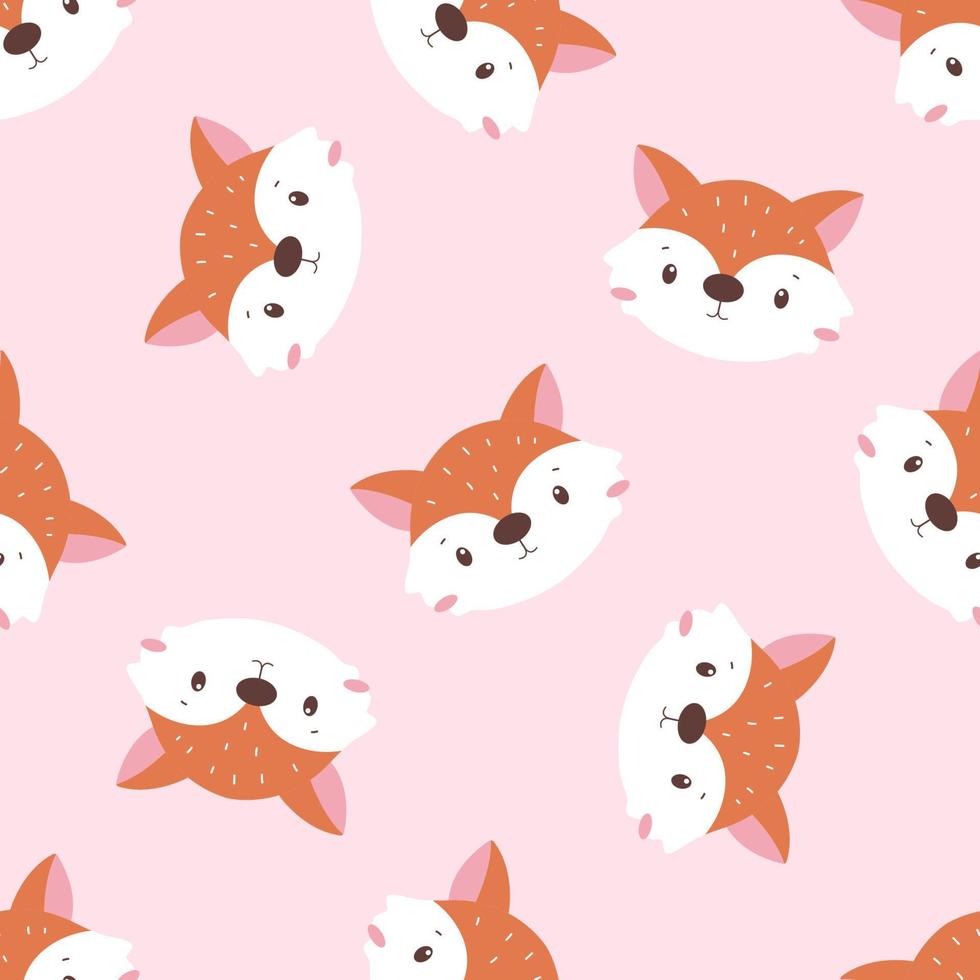 Cute animals face and floral seamless pattern vector