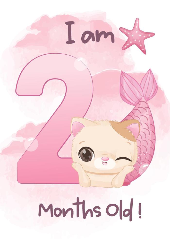baby milestone cards set with kitty mermaid vector