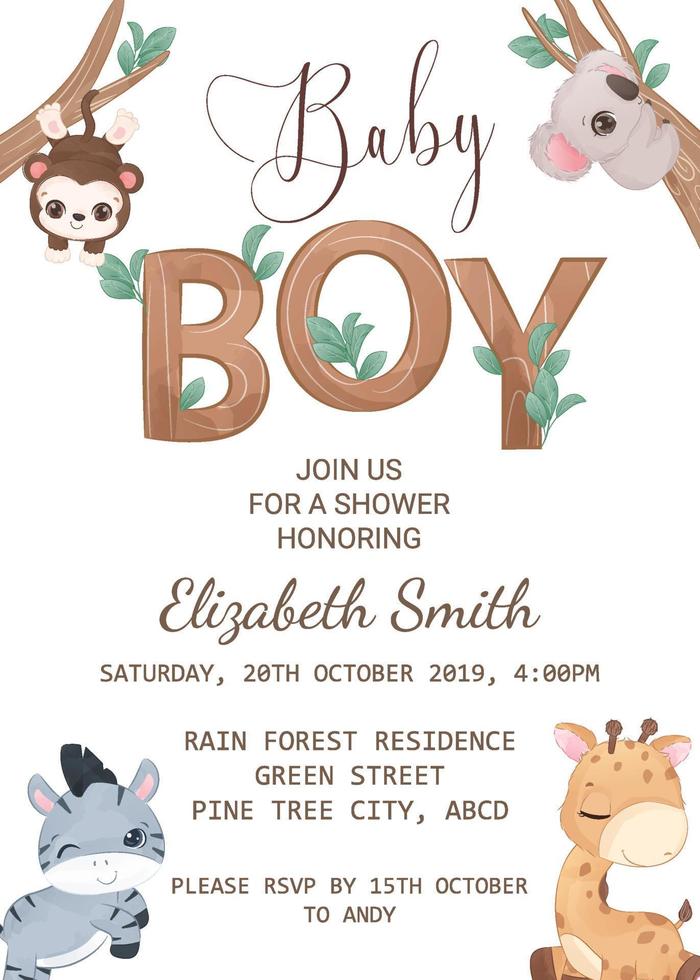 baby shower invitation template with wild animals vector