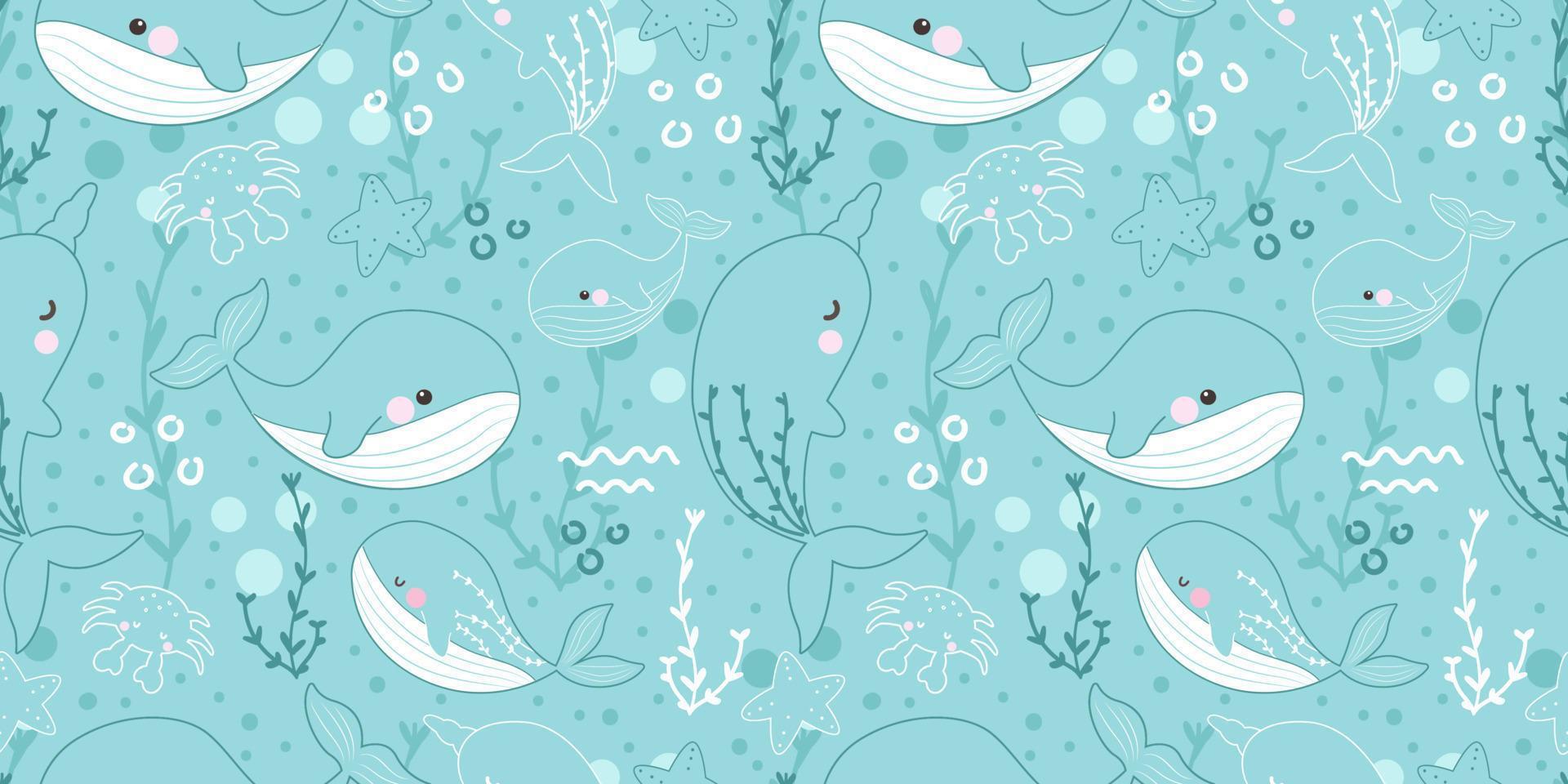 Cute ocean life seamless pattern vector