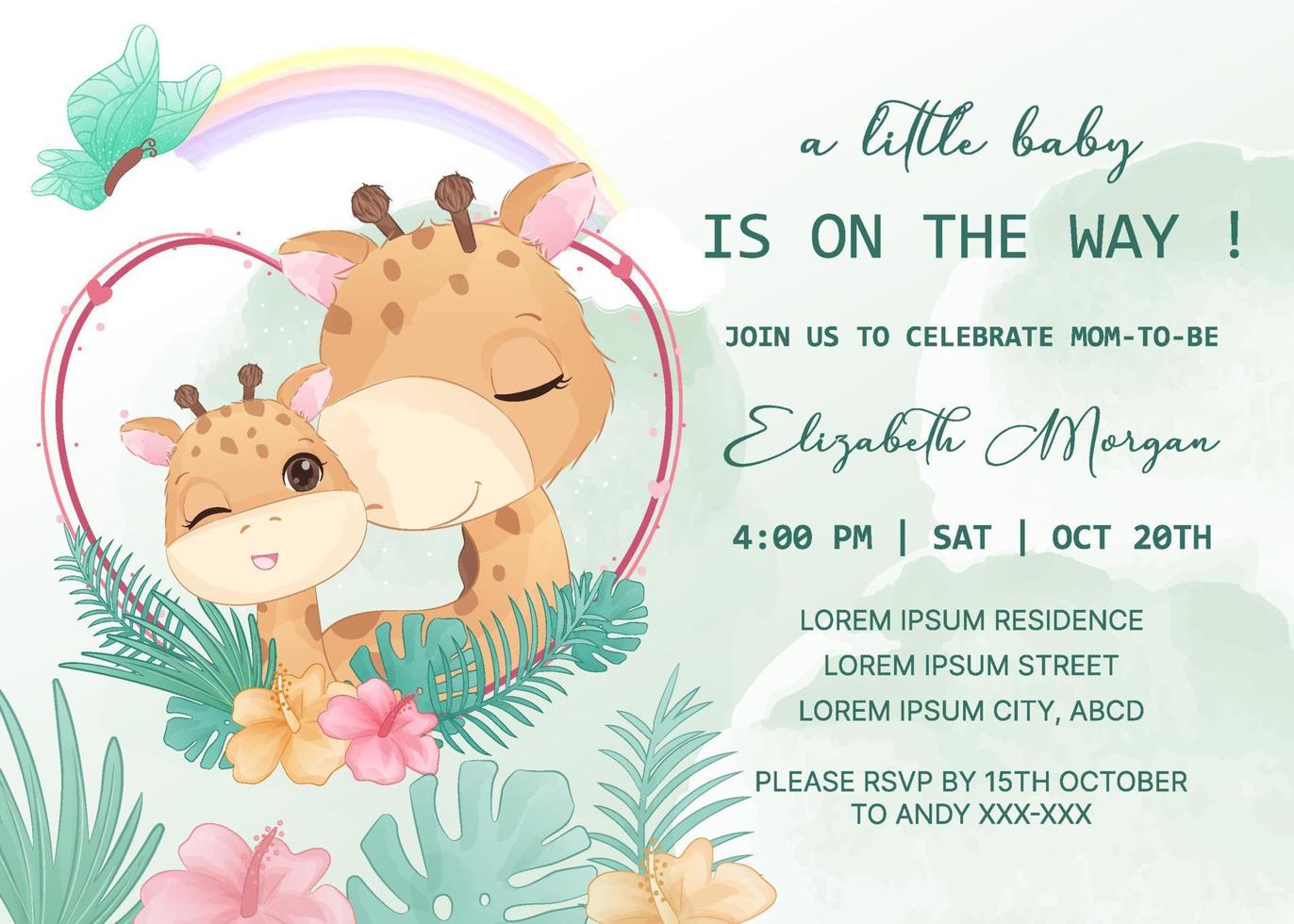 baby shower invitation template with giraffe vector