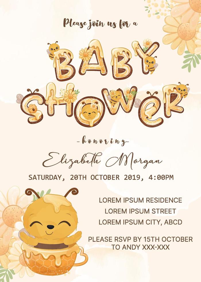 baby shower invitation template with honey bee vector