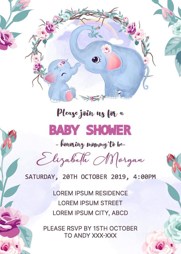 baby shower invitation template with elephant vector