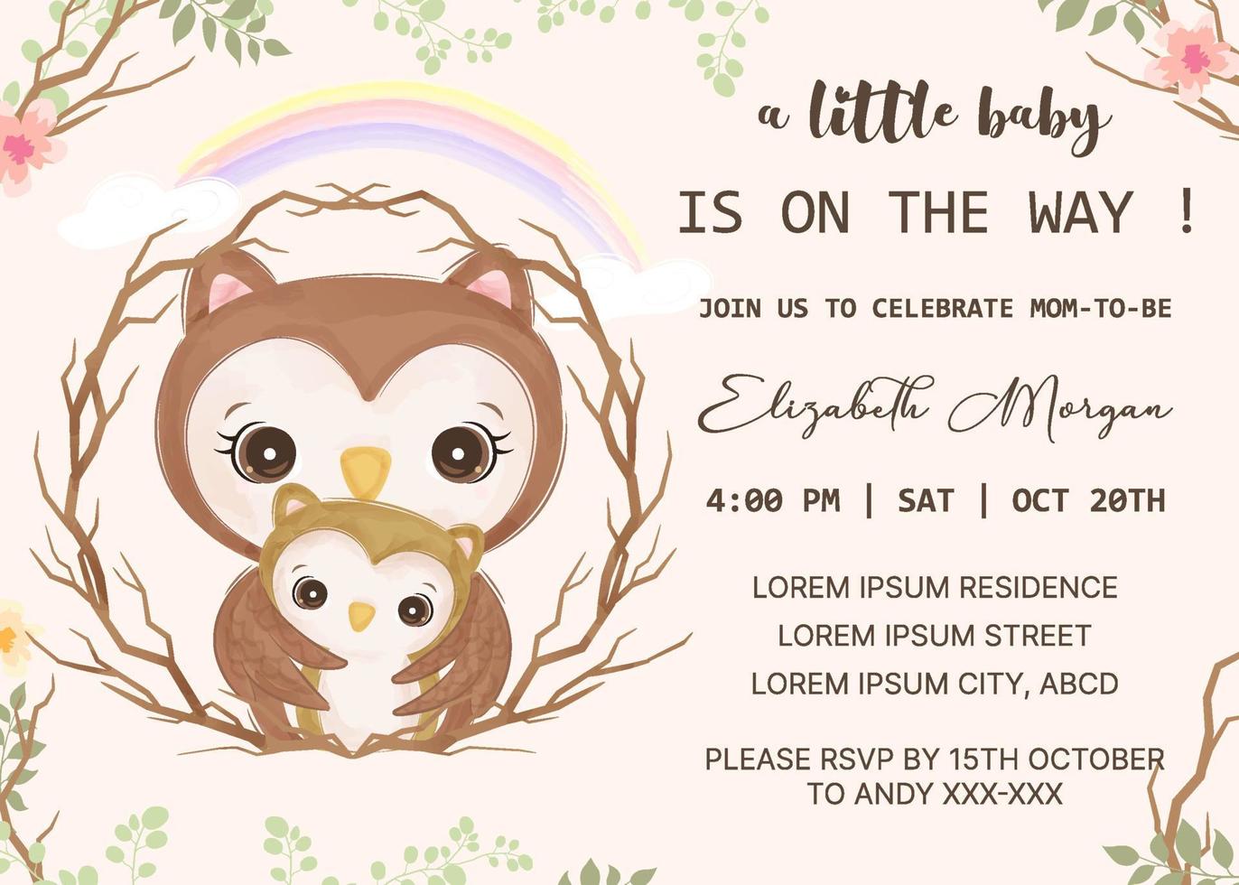 baby shower invitation template with owl vector