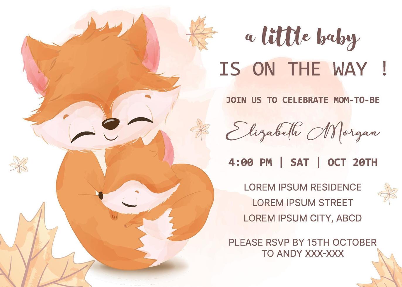 baby shower invitation template with fox vector