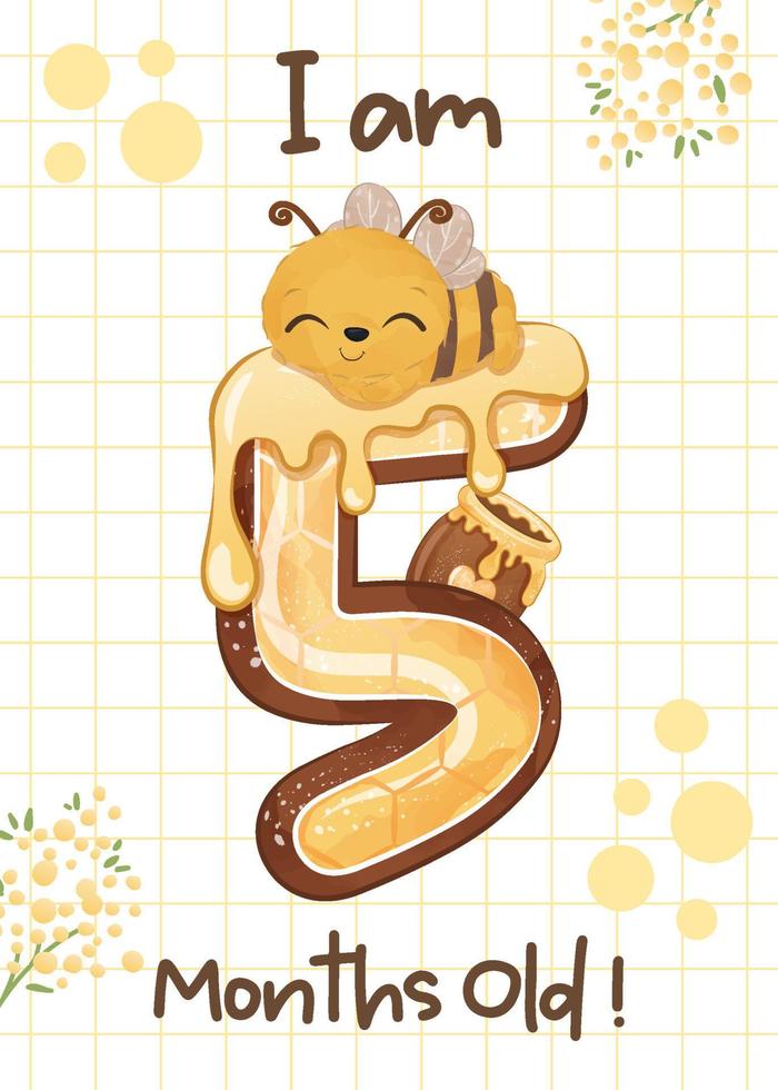 baby milestone cards set with cute bee vector