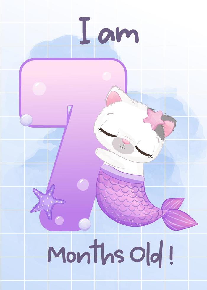 baby milestone cards set with kitty mermaid vector
