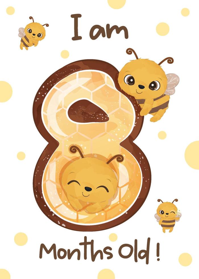 bebé hito tarjetas conjunto con linda abeja vector