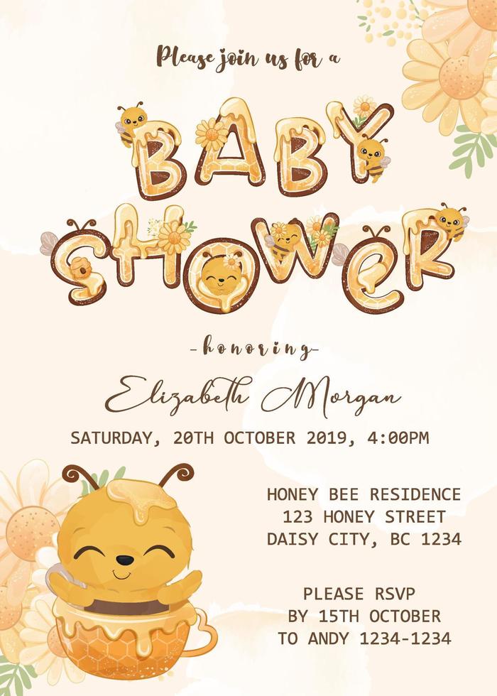 baby shower invitation template with honey bee vector