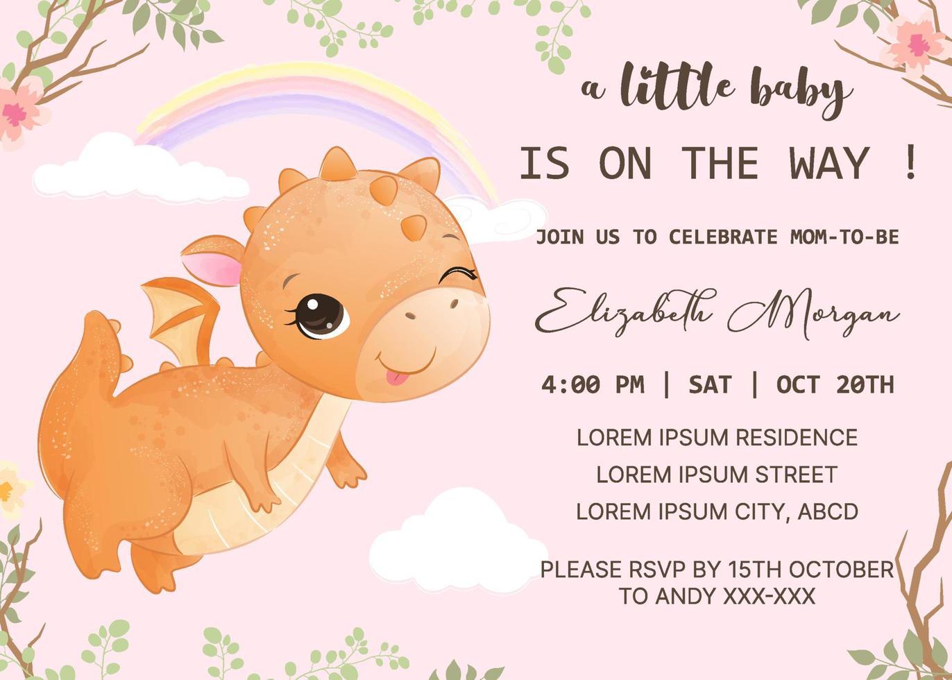 baby shower invitation template with dragon vector