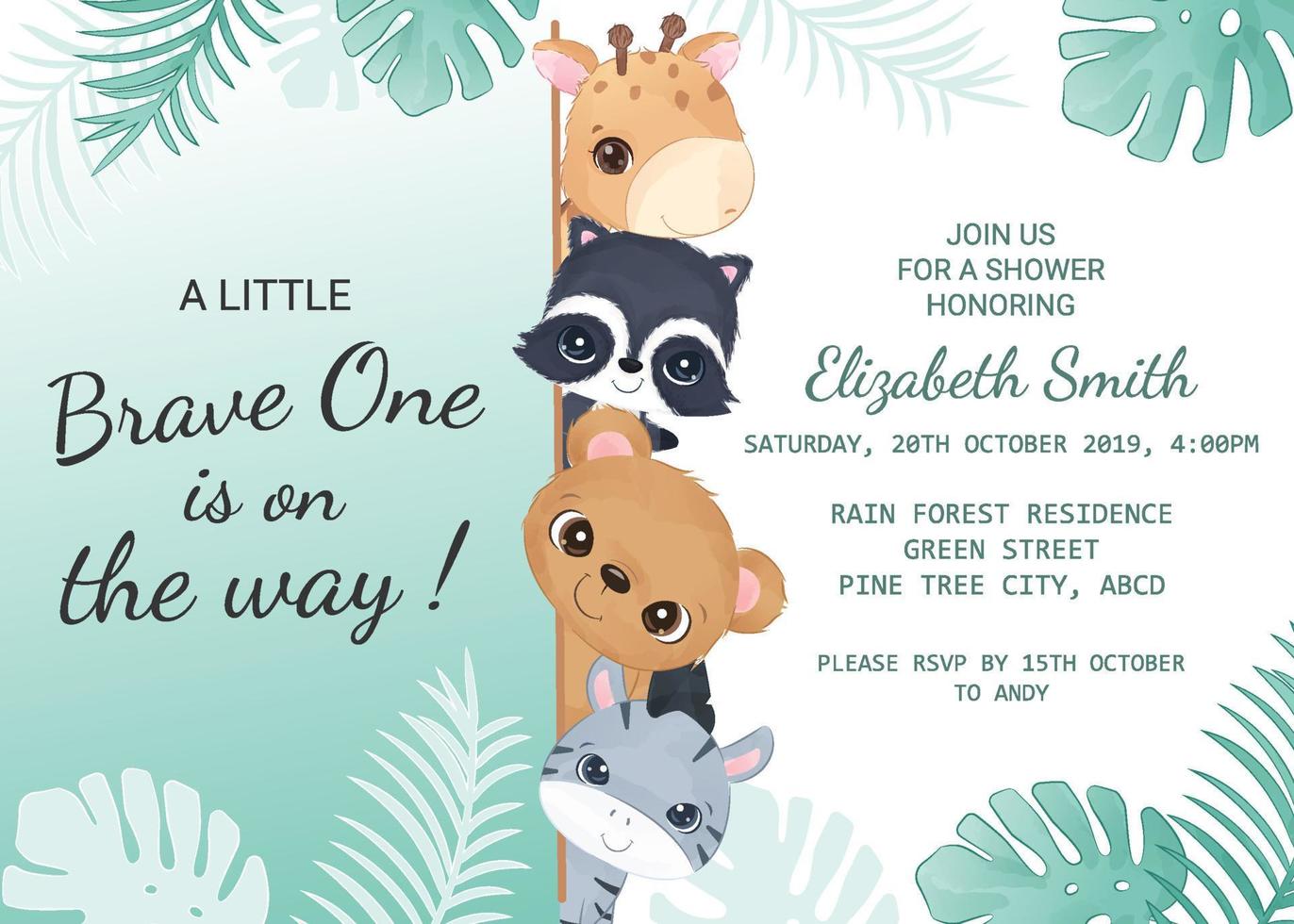 baby shower invitation template with wild animals vector