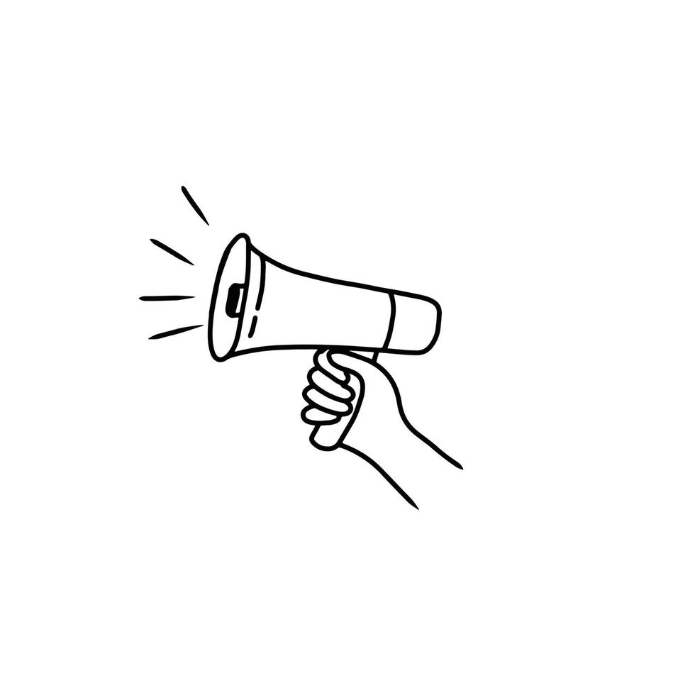 Bullhorn or megaphone, loudspeaker, Hand Drawn Vector Illustration