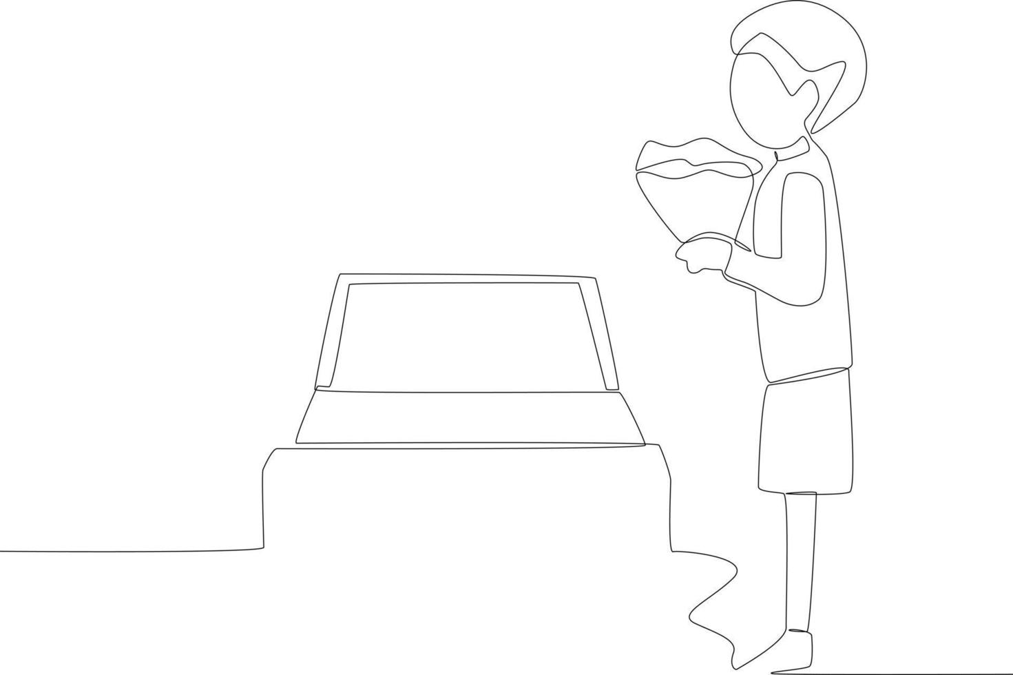 A child carries a flower bouquet to a friend's funeral vector