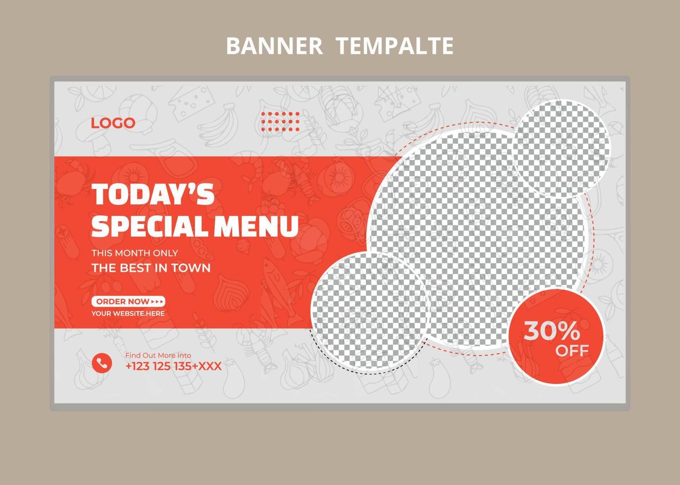 Restaurant food menu social media marketing web banner. Pizza, burger or hamburger online sale promotion video thumbnail. Fast food website background. Food flyer with logo and business icon. vector