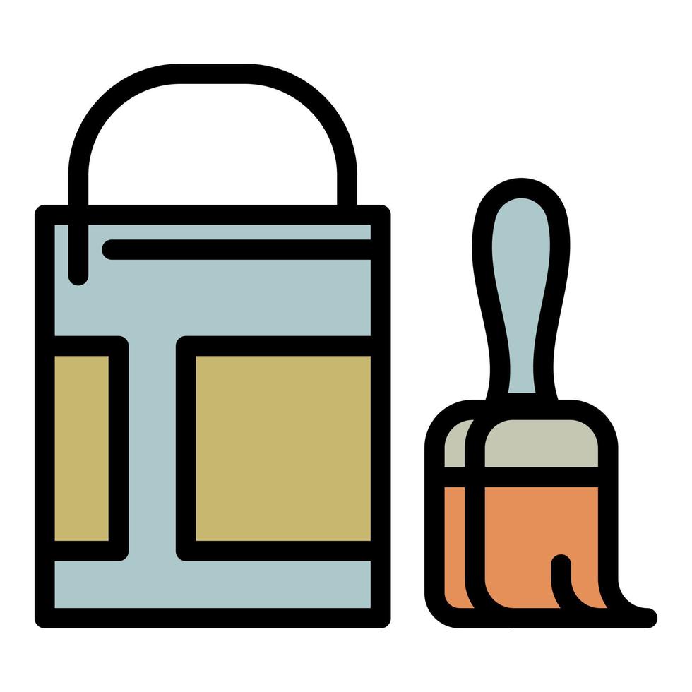 Bucket paint brush icon outline vector. Carpenter tool vector