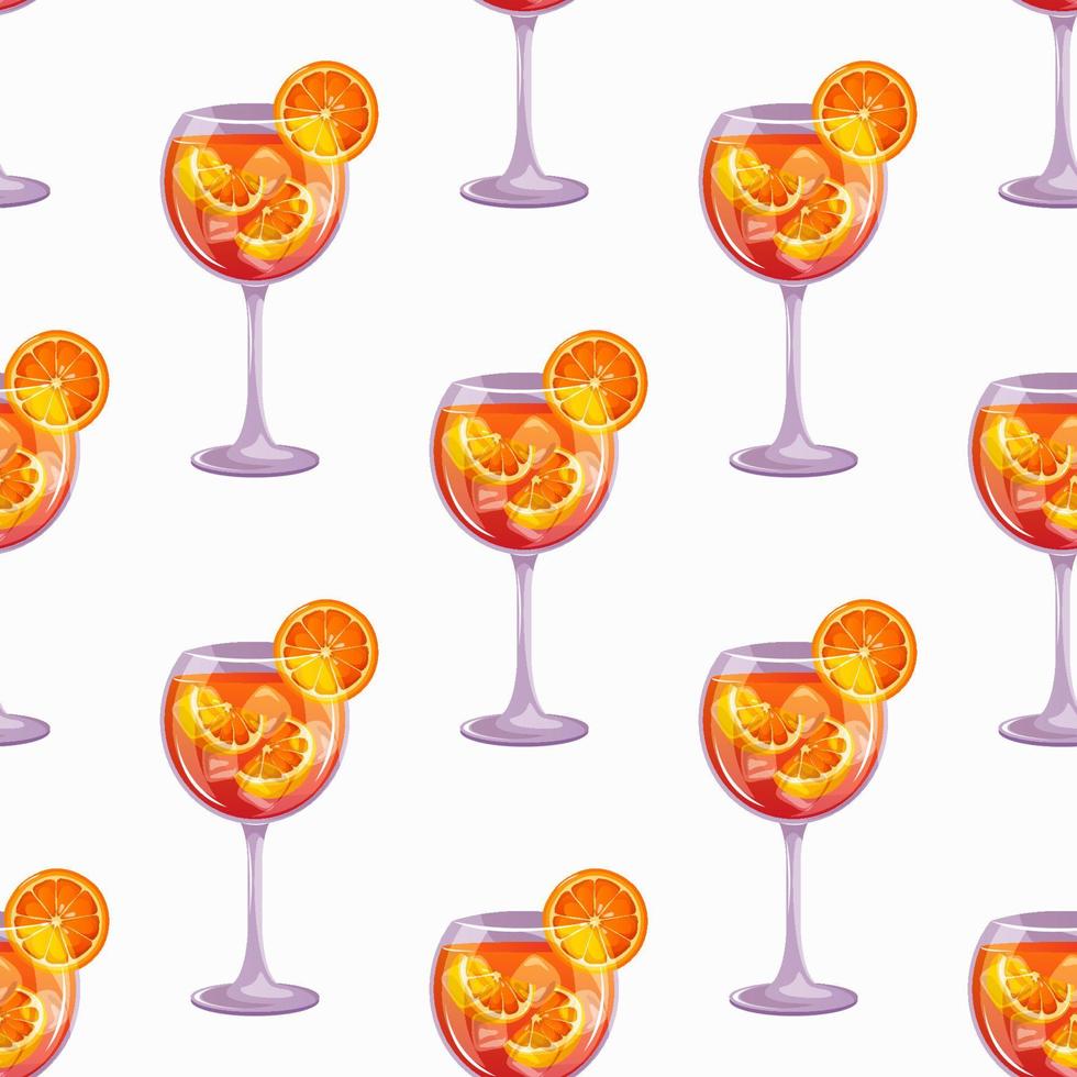 Seamless pattern with Aperol Spritz classic cocktail. Italian aperitif cocktails. Alcoholic beverage for drinks bar menu. Beach Holidays, summer vacation, party, cafe bar, recreation. vector