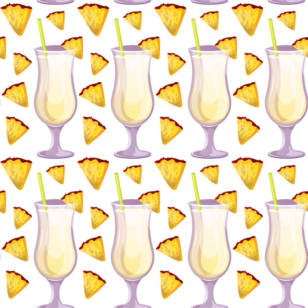 Seamless pattern Pina Colada classic cocktail with pineapple. Italian aperitif cocktails. Alcoholic beverage for drinks bar menu. Beach Holidays, summer vacation, party, cafe bar, recreation. vector