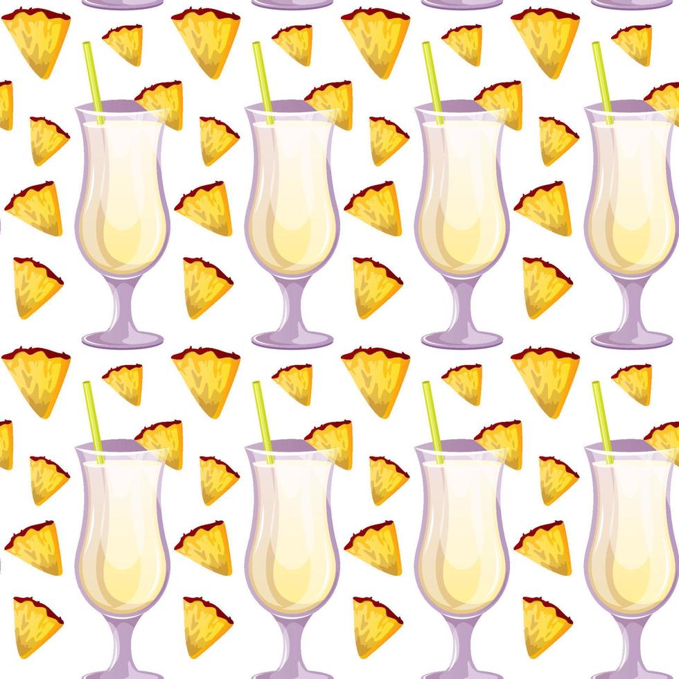 Seamless pattern Pina Colada classic cocktail with pineapple. Italian aperitif cocktails. Alcoholic beverage for drinks bar menu. Beach Holidays, summer vacation, party, cafe bar, recreation. vector