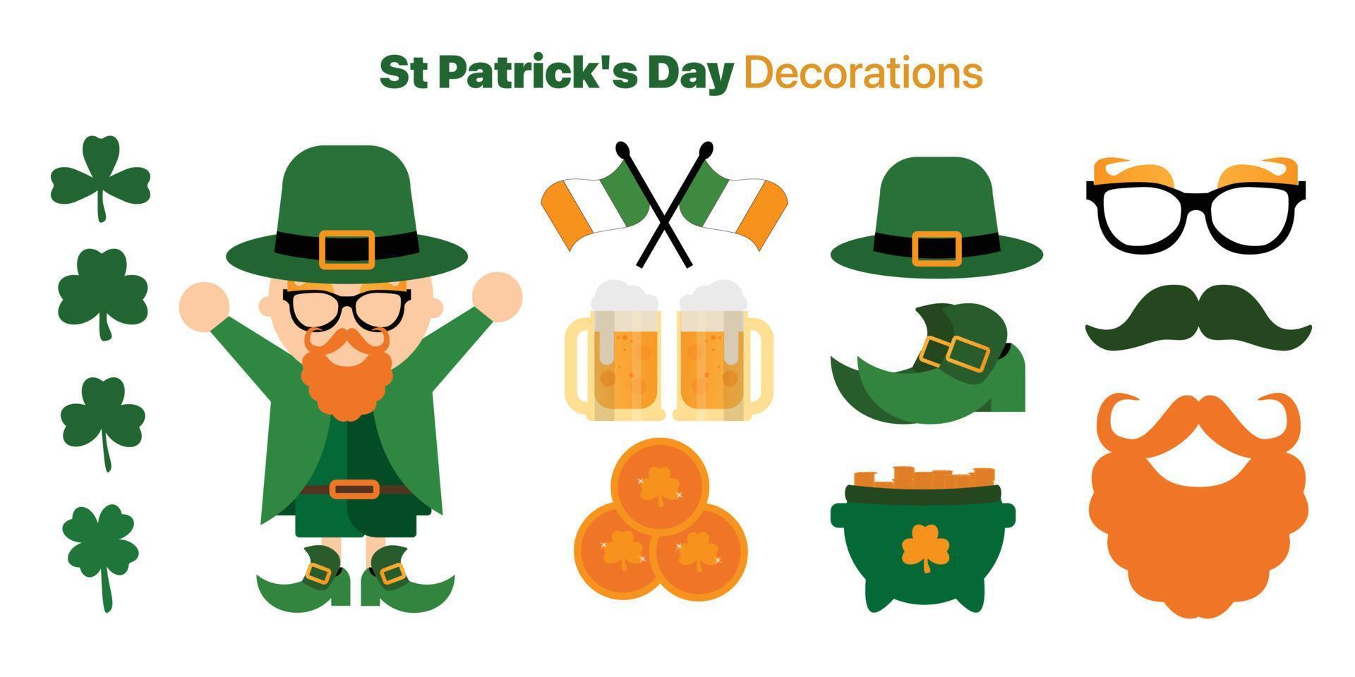 A Pack Of Flat Design St Patrick's Day decorations vector
