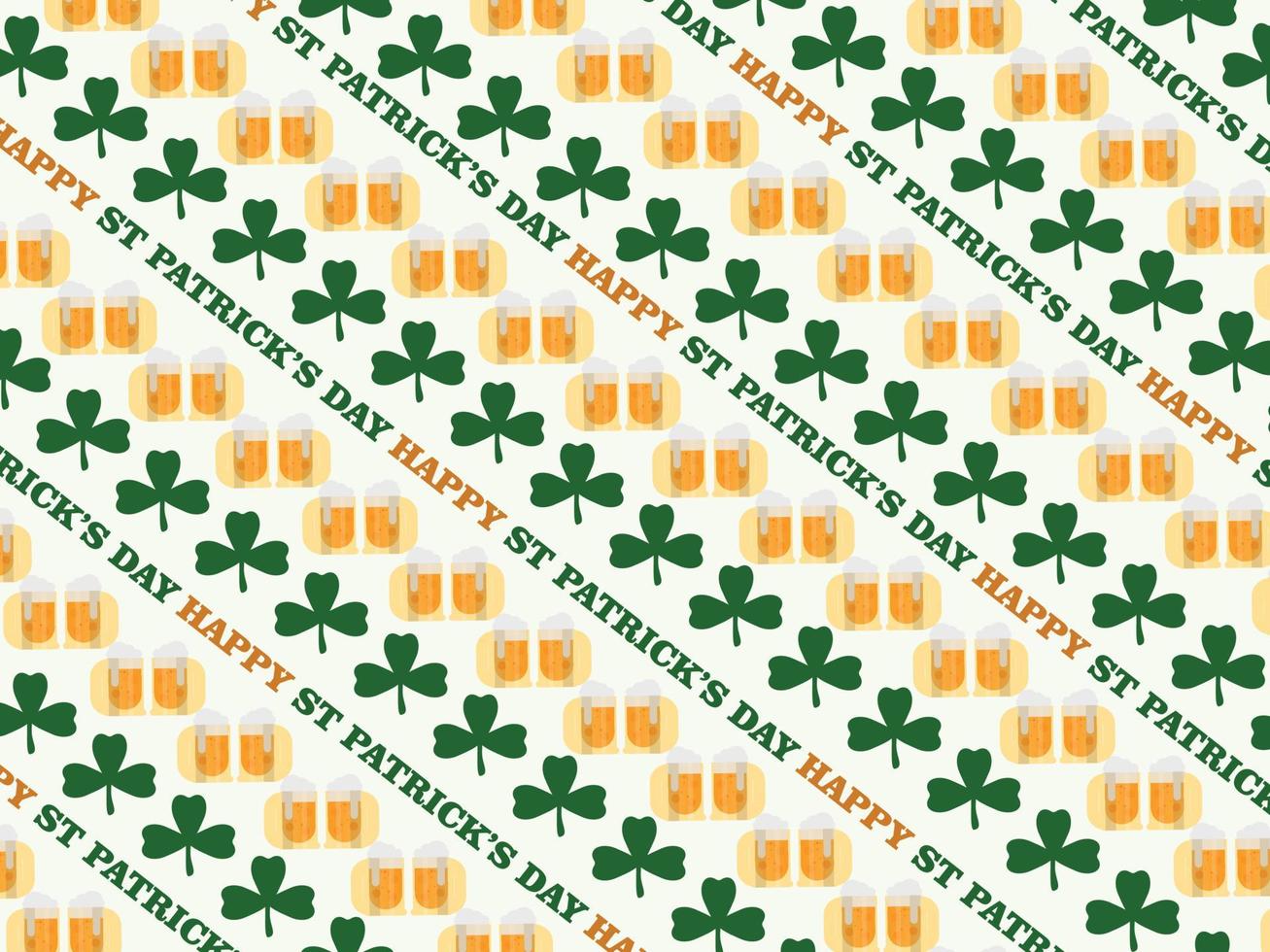 A pattern with green clovers and a green clover with the words happy st patricks day on it. vector