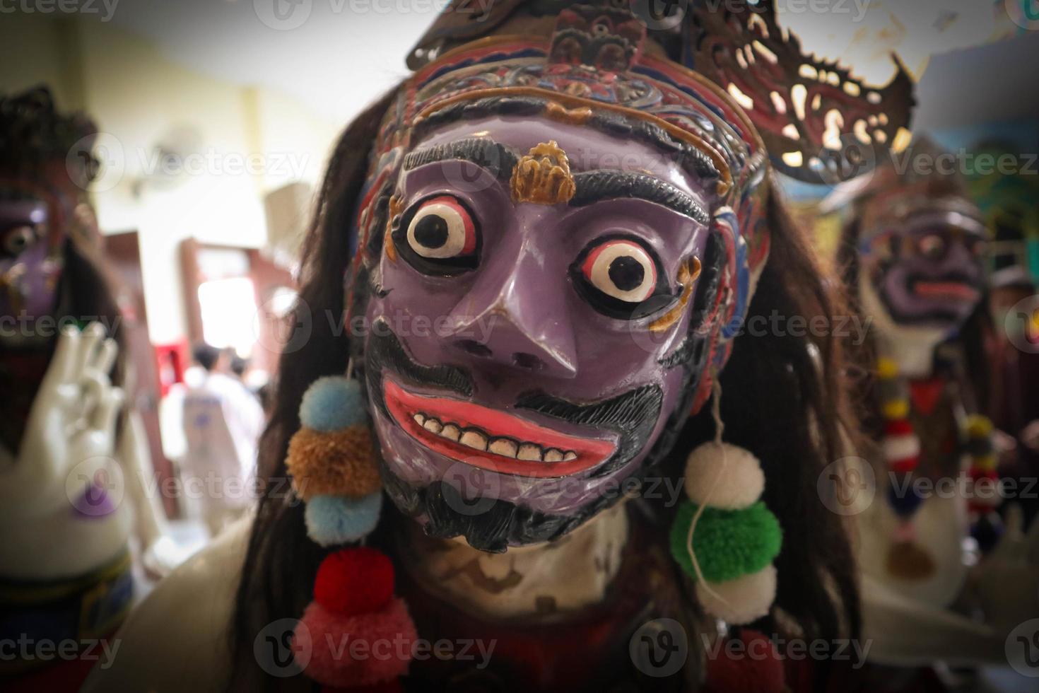 indonesia traditional masks. Tribal ethnic decorative faces. Traditional warrior elements. Ritual accessories. Cult symbols. traditional Ceremonial . Native souvenirs. topeng wayang photo