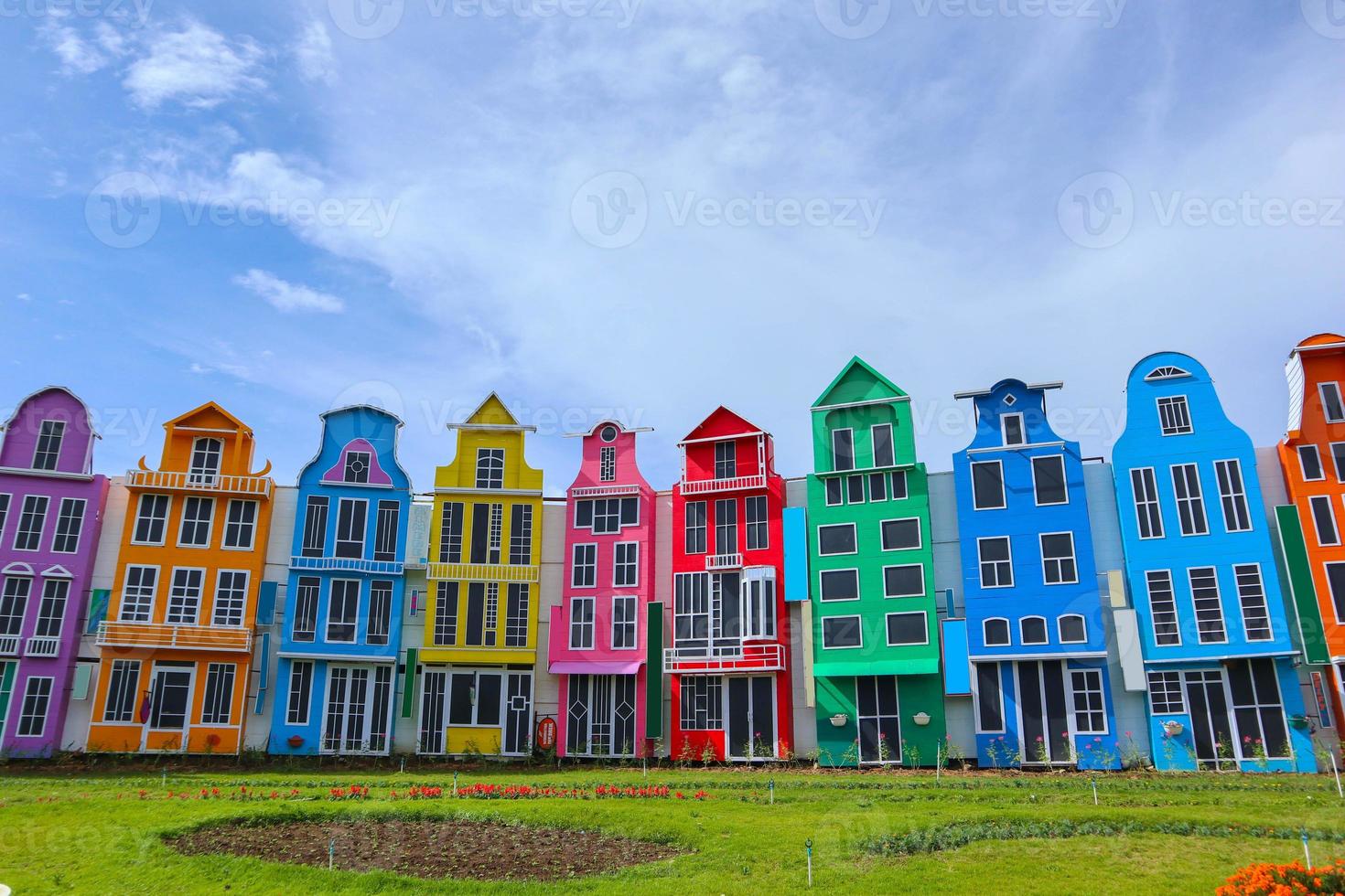 replica of a traditional european house, fachwerkhaus style architecture. with colorful photo